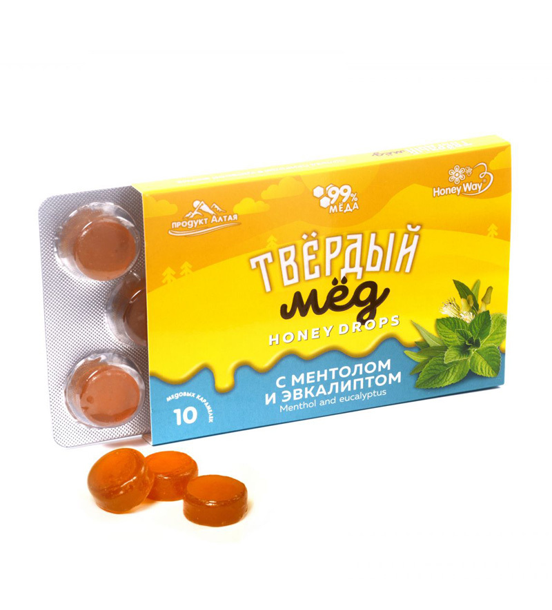 Карамель медовая Твердый мед ментол и эвкалипт