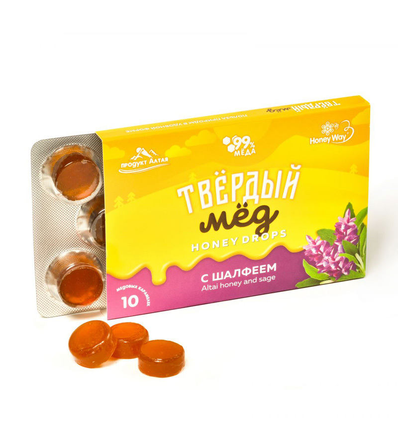 Карамель медовая Твердый мед шалфей
