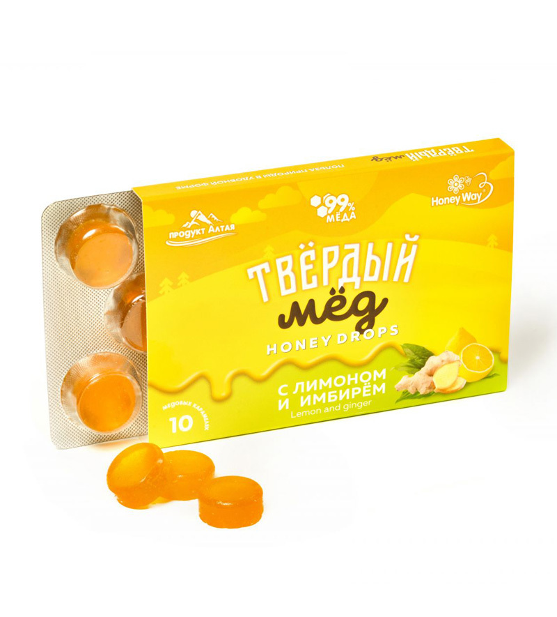 Карамель медовая Твердый мед имбирь и лимон